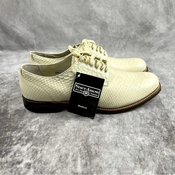 Stacy Adams Mens White Sz 10 Madison Oxford Snakeskin Print Leather Plain Toe