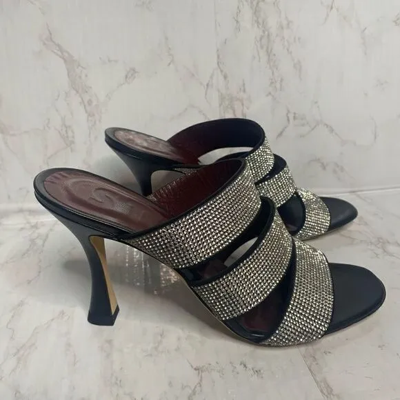 Staud Open Toe Rhinestone Heel Mule Sandals Black Size 36.5
