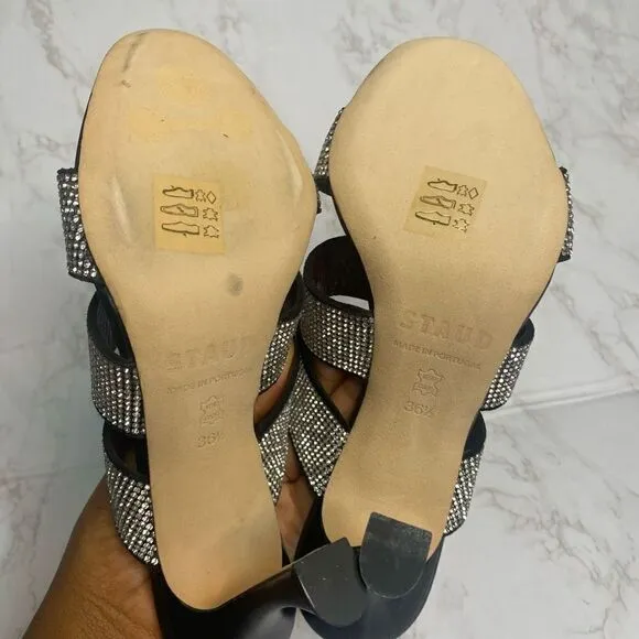 Staud Open Toe Rhinestone Heel Mule Sandals Black Size 36.5