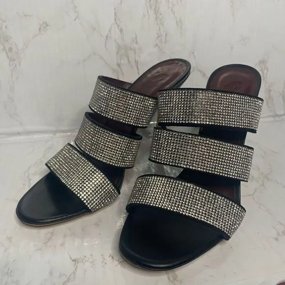 Staud Open Toe Rhinestone Heel Mule Sandals Black Size 36.5