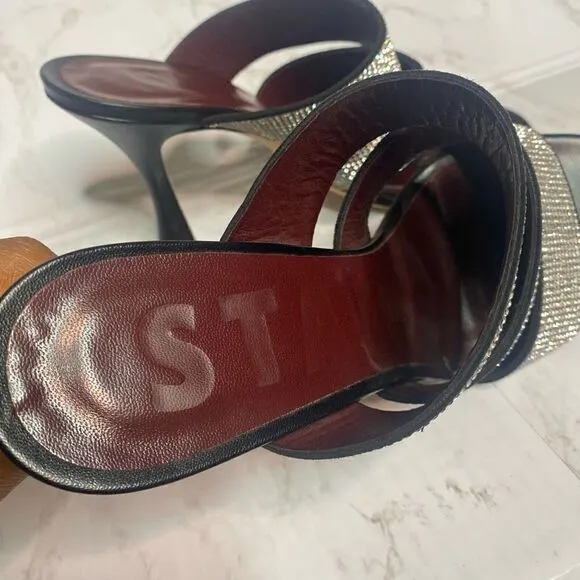Staud Open Toe Rhinestone Heel Mule Sandals Black Size 36.5