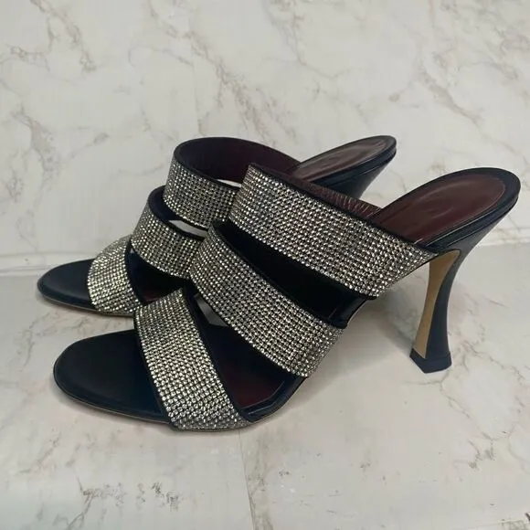 Staud Open Toe Rhinestone Heel Mule Sandals Black Size 36.5