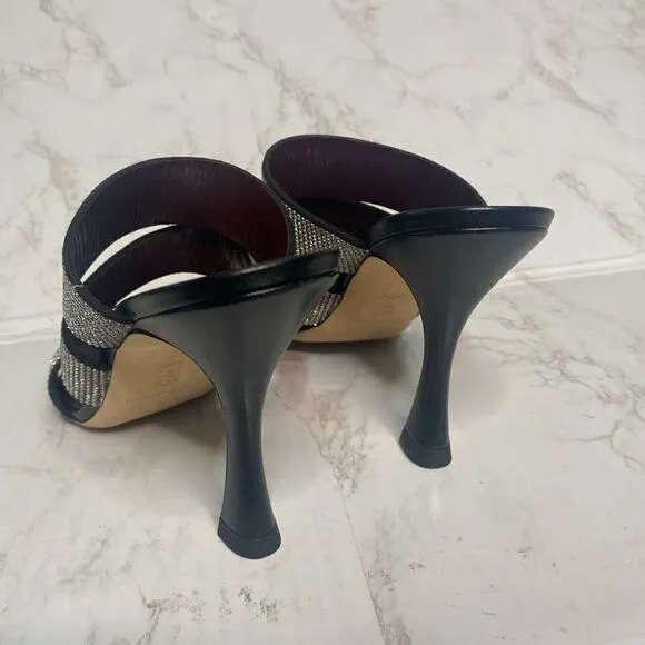 Staud Open Toe Rhinestone Heel Mule Sandals Black Size 36.5