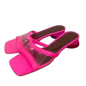 Staud Simone Mule Pink Leather Clear Panel square toe low round heel sandals 37