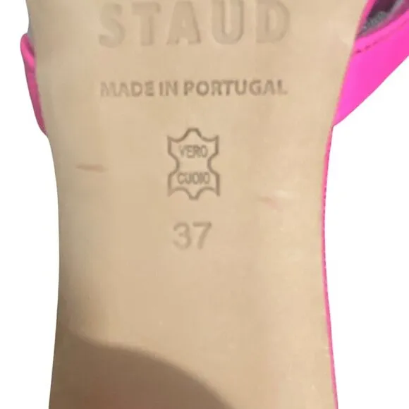 Staud Simone Mule Pink Leather Clear Panel square toe low round heel sandals 37