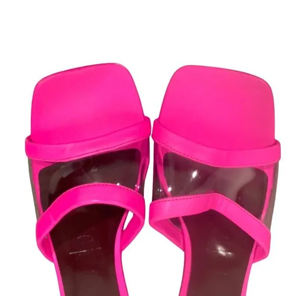 Staud Simone Mule Pink Leather Clear Panel square toe low round heel sandals 37
