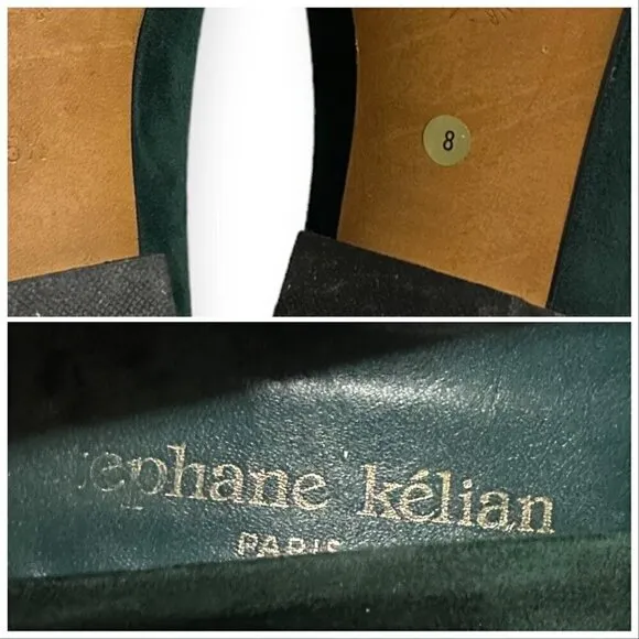 Stephane Kelian Vintage Green Suede Pumps with Bow, Size 8 US,