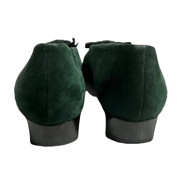 Stephane Kelian Vintage Green Suede Pumps with Bow, Size 8 US,