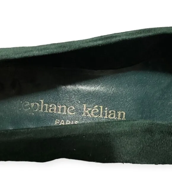 Stephane Kelian Vintage Green Suede Pumps with Bow, Size 8 US,