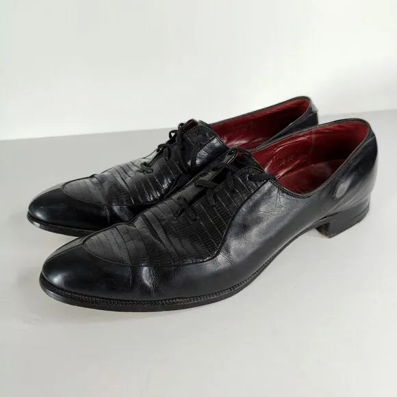 Stetson Genuine Lizard Dress Shoes Men Size 12 Narrow Black Leather 3120