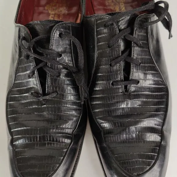 Stetson Genuine Lizard Dress Shoes Men Size 12 Narrow Black Leather 3120