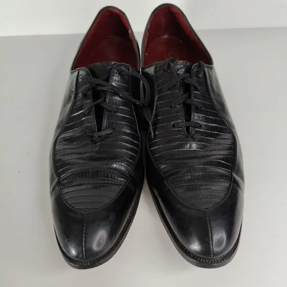 Stetson Genuine Lizard Dress Shoes Men Size 12 Narrow Black Leather 3120