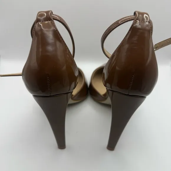 Steve Madden Alisha Heels Brown Patent Leather  Ankle Strap Sz 8.5