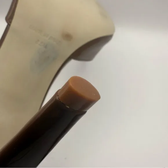 Steve Madden Alisha Heels Brown Patent Leather  Ankle Strap Sz 8.5