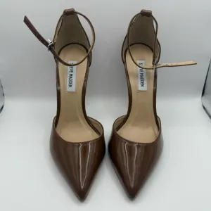 Steve Madden Alisha Heels Brown Patent Leather  Ankle Strap Sz 8.5