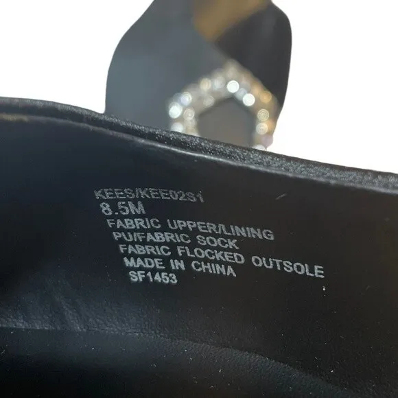 Steve Madden Kees Black Satin Rhinestone Buckle Kitten Heel Mule Size 8.5 NWT