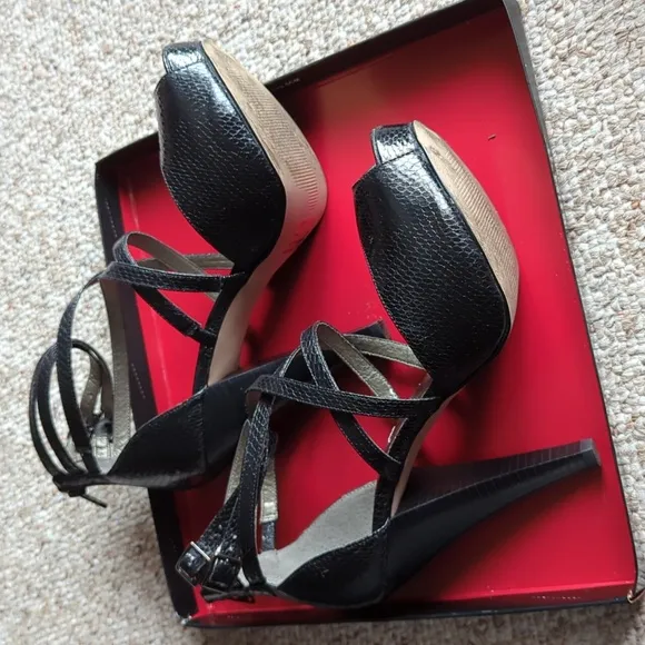 Steve Madden Luxe Black Heels with High Stiletto and Intricate Straps
