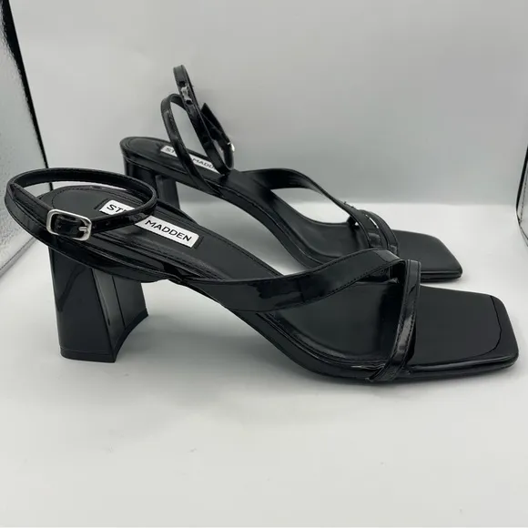 STEVE MADDEN May black patent leather strappy block heel sandals women Size 9.5M