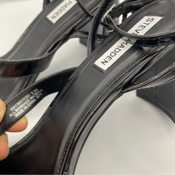 STEVE MADDEN May black patent leather strappy block heel sandals women Size 9.5M