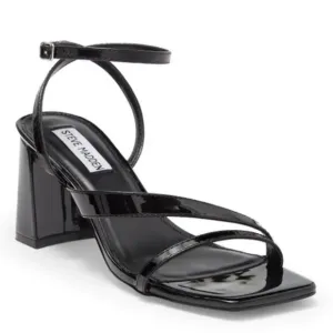STEVE MADDEN May black patent leather strappy block heel sandals women Size 9.5M