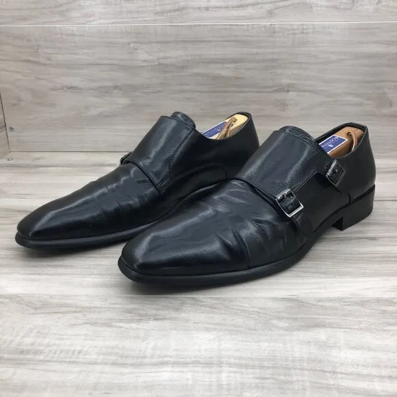 Steve Madden Monk Strap Shoes Mens 9M Black Leather Buckle Dress Shoes