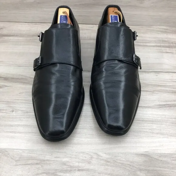 Steve Madden Monk Strap Shoes Mens 9M Black Leather Buckle Dress Shoes