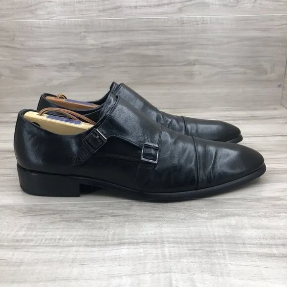 Steve Madden Monk Strap Shoes Mens 9M Black Leather Buckle Dress Shoes
