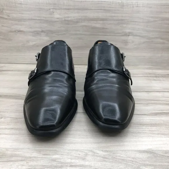 Steve Madden Monk Strap Shoes Mens 9M Black Leather Buckle Dress Shoes