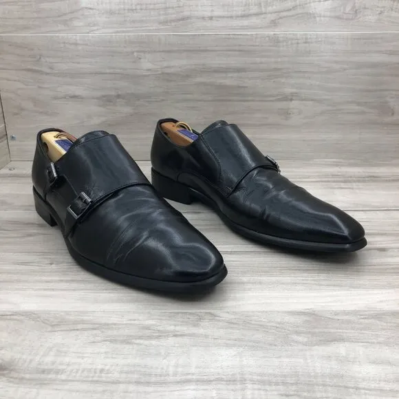 Steve Madden Monk Strap Shoes Mens 9M Black Leather Buckle Dress Shoes