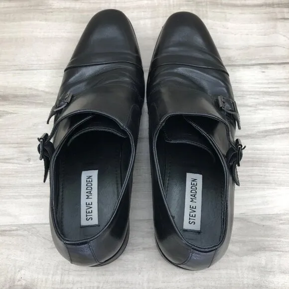 Steve Madden Monk Strap Shoes Mens 9M Black Leather Buckle Dress Shoes