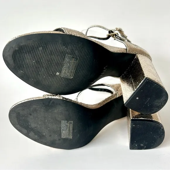 Steve Madden Parrson Metallic Gold Mary Jane Block Heel Pumps Sandals Size 8.5