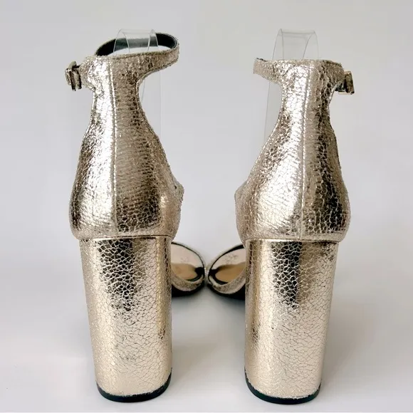 Steve Madden Parrson Metallic Gold Mary Jane Block Heel Pumps Sandals Size 8.5