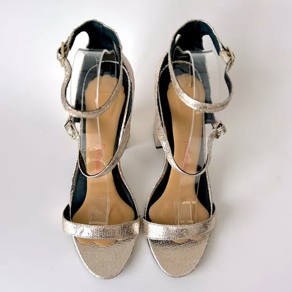 Steve Madden Parrson Metallic Gold Mary Jane Block Heel Pumps Sandals Size 8.5