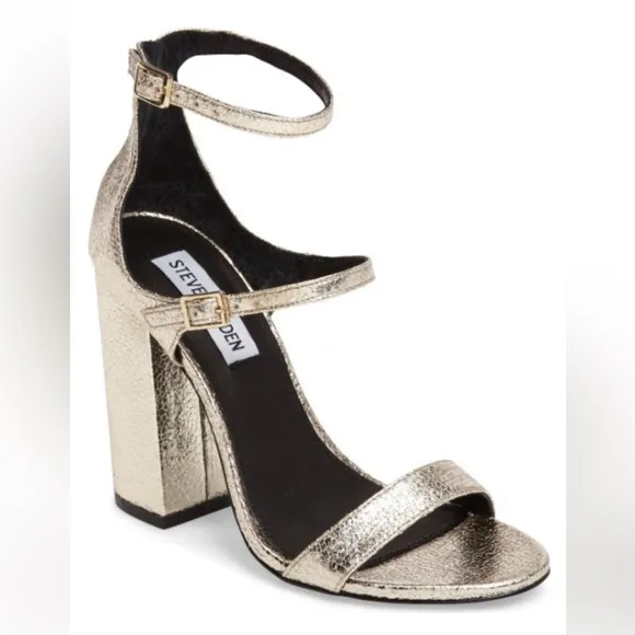 Steve Madden Parrson Metallic Gold Mary Jane Block Heel Pumps Sandals Size 8.5