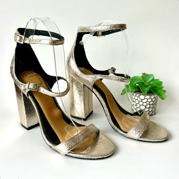 Steve Madden Parrson Metallic Gold Mary Jane Block Heel Pumps Sandals Size 8.5
