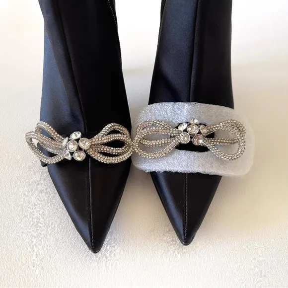 Steve Madden Shoes Satin Sock Bootie Pointed Stiletto Rhinestone Bow Black 8