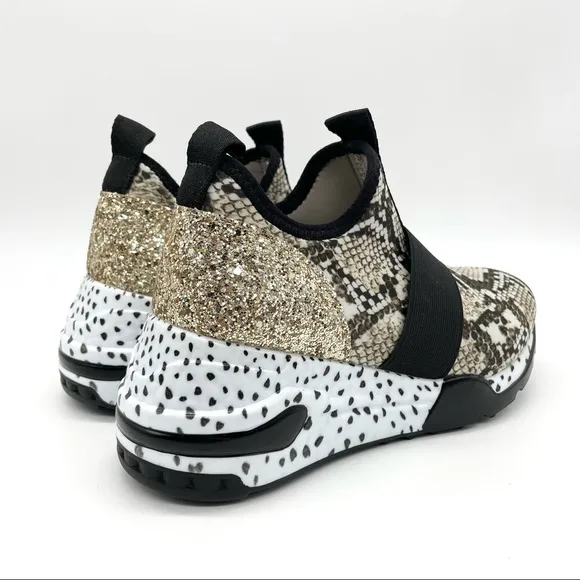 Steve Madden Snake Print Gold Glitter Sneakers