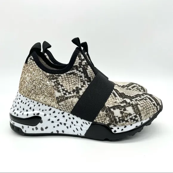 Steve Madden Snake Print Gold Glitter Sneakers