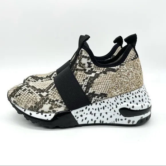 Steve Madden Snake Print Gold Glitter Sneakers