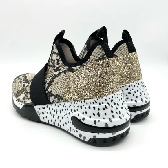Steve Madden Snake Print Gold Glitter Sneakers