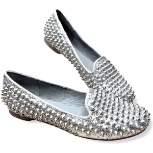 Steve Madden Studlyy Silver Studded Sparkle Spikes Glitter Flats Size 8