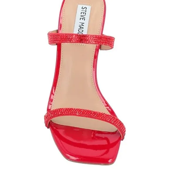 Steve Madden Vacate Red Textile Glass Upper Patent High Heel Designer Sandals'
