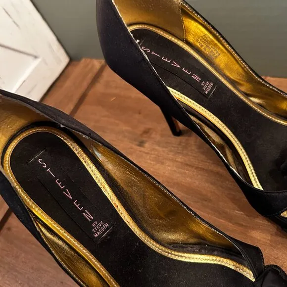 Steve Madden Womens Black Bow Slip On 4.5&quot; Stiletto Heels Size 8M