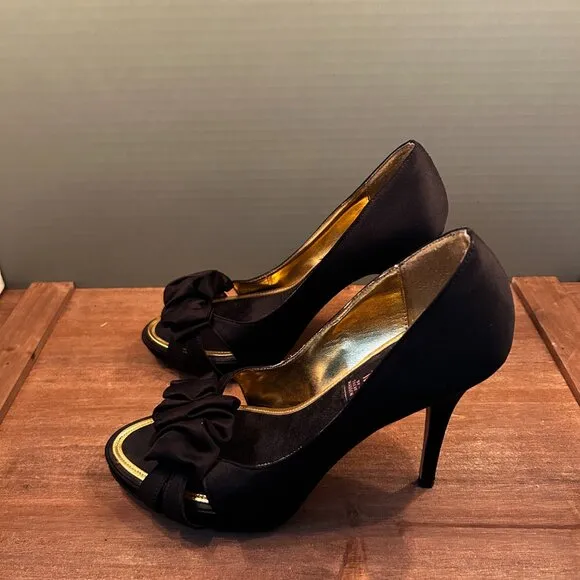 Steve Madden Womens Black Bow Slip On 4.5&quot; Stiletto Heels Size 8M