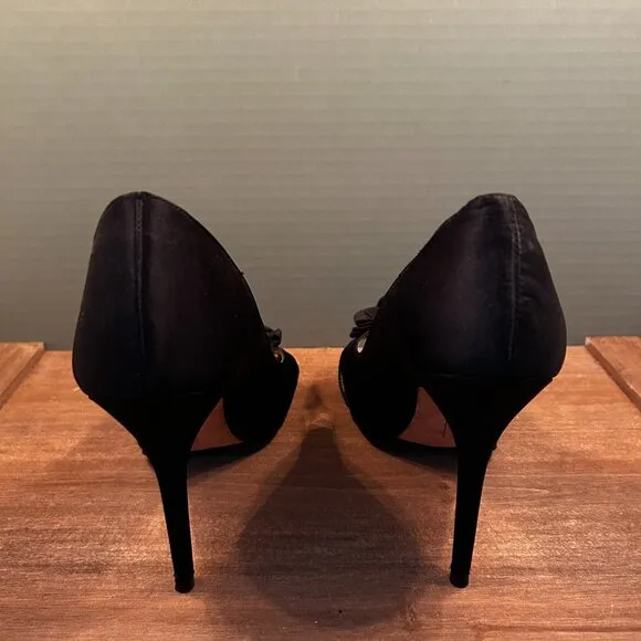 Steve Madden Womens Black Bow Slip On 4.5&quot; Stiletto Heels Size 8M