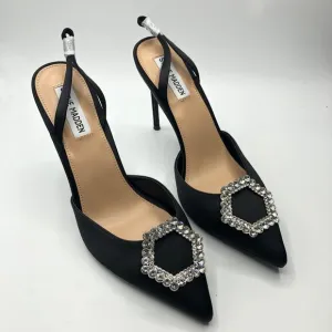 Steve Madden Womens Fabulous Sandal Stiletto Heels Shoes Black Rhinestone 9 M