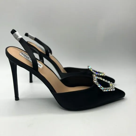 Steve Madden Womens Fabulous Sandal Stiletto Heels Shoes Black Rhinestone 9 M