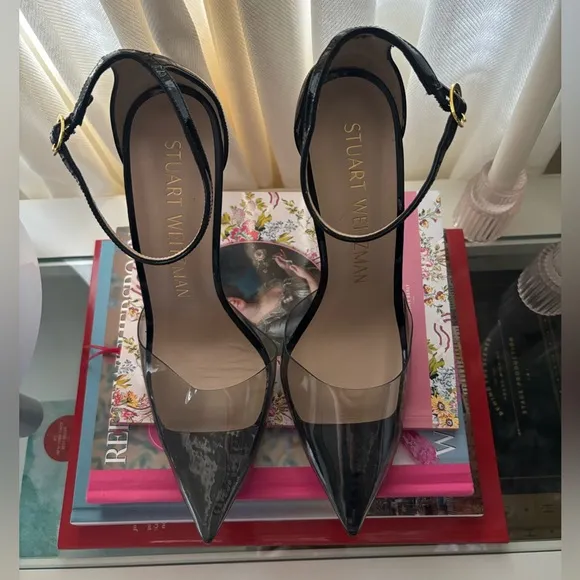 Stuart Weitzman 100 Black Patent PVC Pumps Size 9