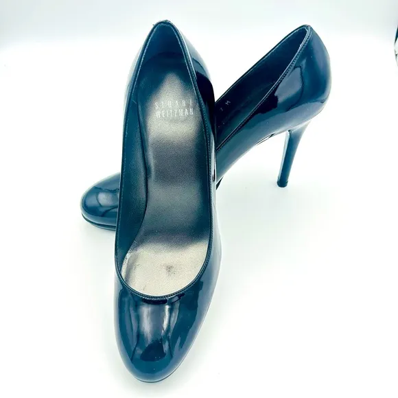 Stuart Weitzman 7 Black Patent Leather Round Toe Stiletto 4.5”Heel 1/2” Platform