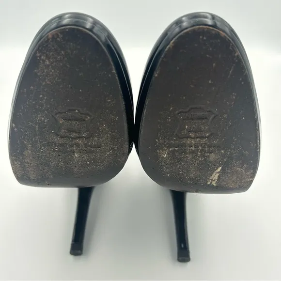 Stuart Weitzman 7 Black Patent Leather Round Toe Stiletto 4.5”Heel 1/2” Platform